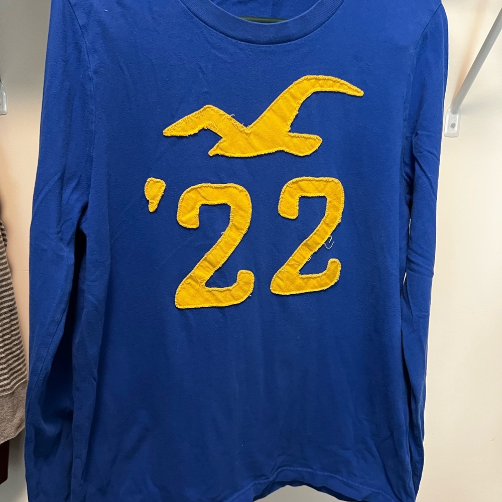 Hollister Blue Long Sleeve Shirt with Yellow Logo